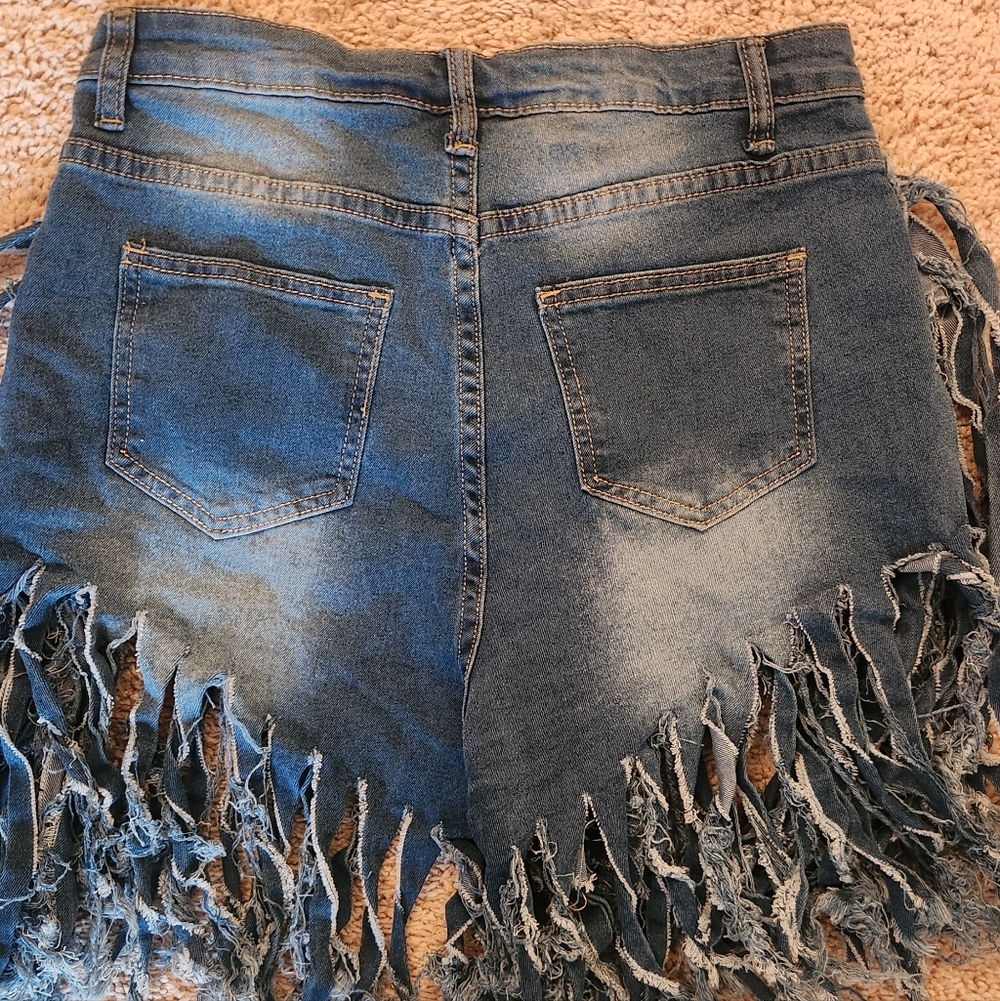 Frayed Denim Fringe Shorts Sz. Small - Picture 3 of 5